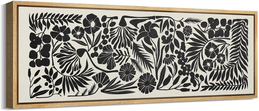MUDECOR Large Framed Canvas Print Wall Art Monochrome Botanicals Black and White Floral Illustrations Antique Retro Fine Art Illustrations Decorative Colorful for Bedroom - 60"x20"
