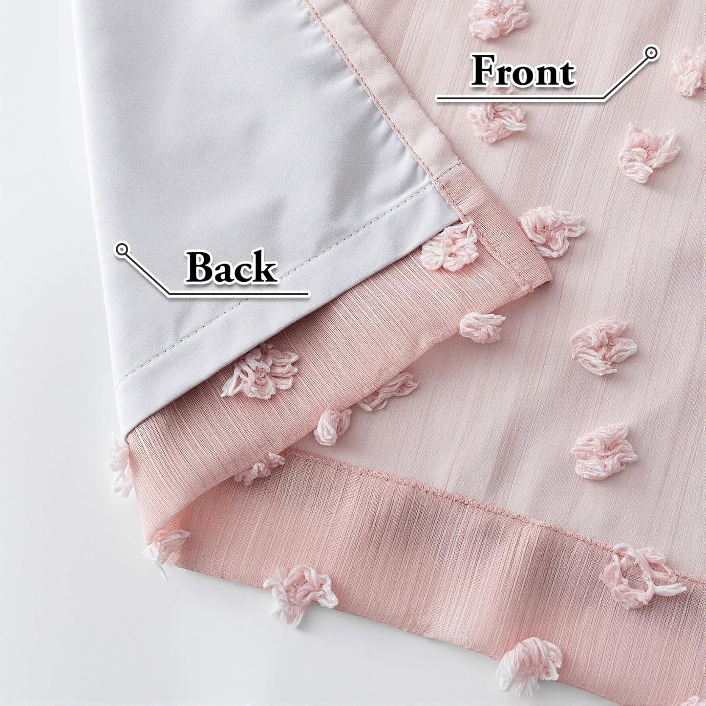 MYSKY HOME 100% Blackout Curtains for Girls Bedroom 90 Inch Long Total Room Darkening Curtain for Living Room 2 Panels Grommet Light Blocking Sliding Door Drapes Blush Pink Pom Pom Sheer 52" x 90"