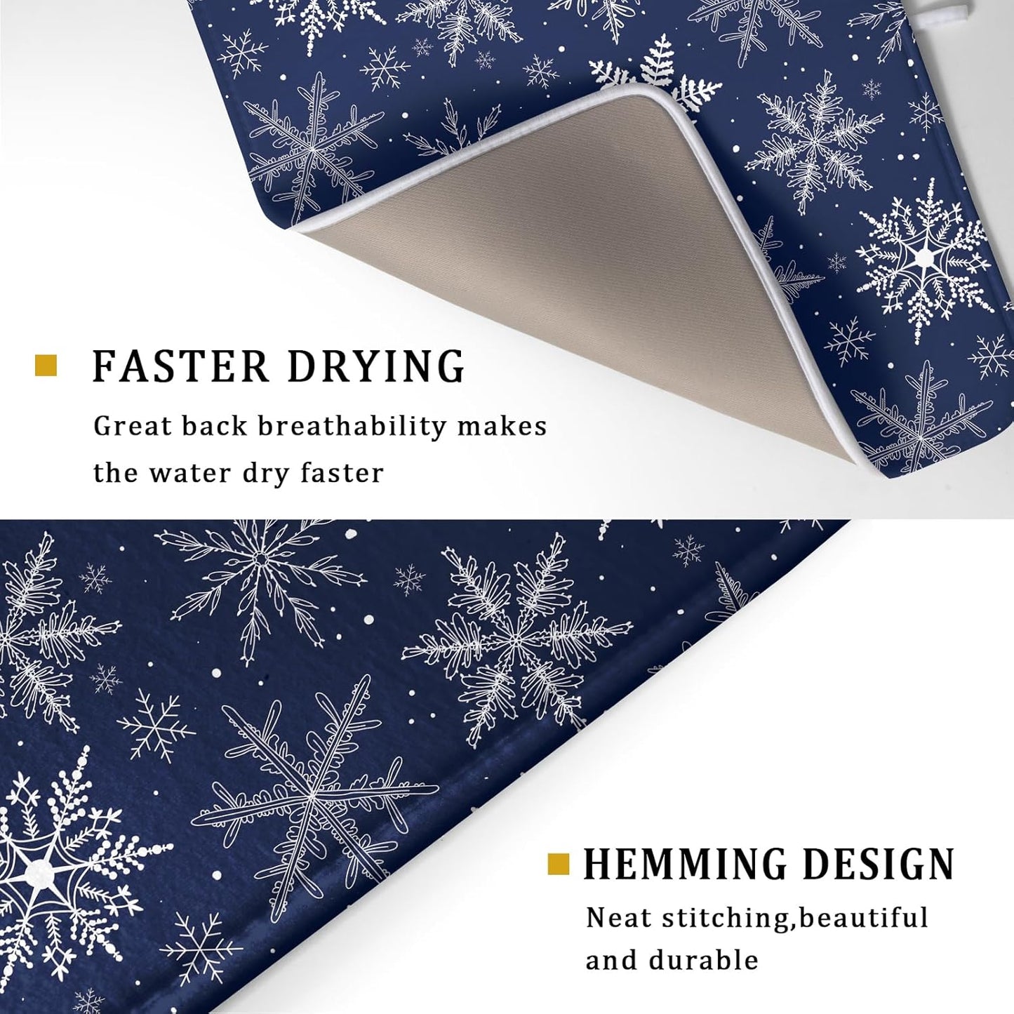 Winter Blue Snowflake Dish Drying Mat for Kitchen Counter Holiday Super Absorbent Reversible Microfiber Kitchen Countertop Protector Dishes Pad Large 18x24 inch
