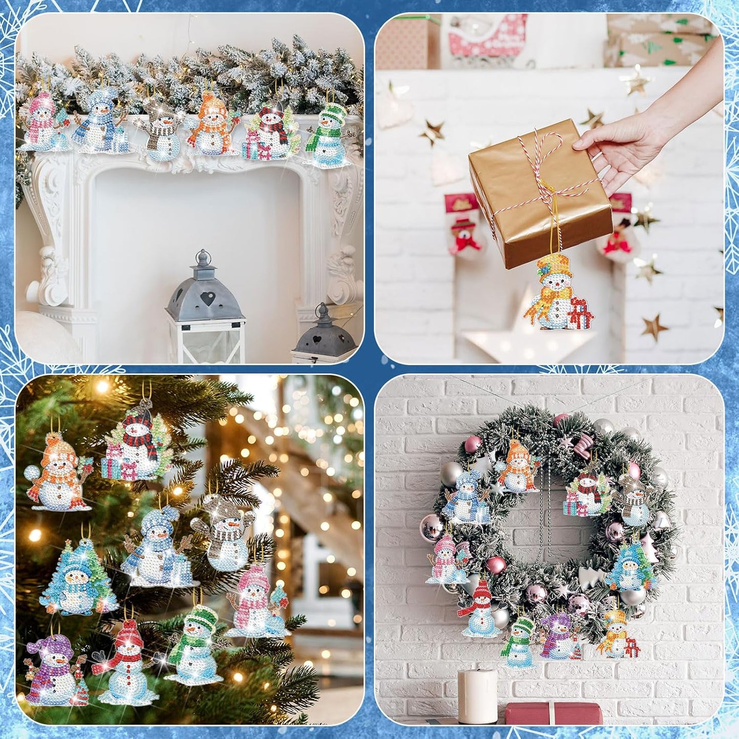 Skylety 20 Pcs Christmas Diamond Art Ornaments Kit Cute Snowman Diamond Painting Ornaments Tag DIY Xmas Rhinestone Art Keychain Crystal Handcraft Gift Wrap Tags with Rope Home Party Decor(Colorful)