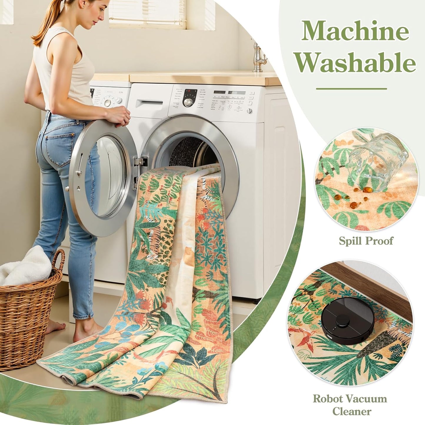 LIVEBOX Large 9x12 Forest Area Rug for Living Room, Soft Washable Sun Yellow Rugs for Bedroom, Non Slip Ultra Thin Floor Carpet Jungle Animal Print Rugs for Dining Room