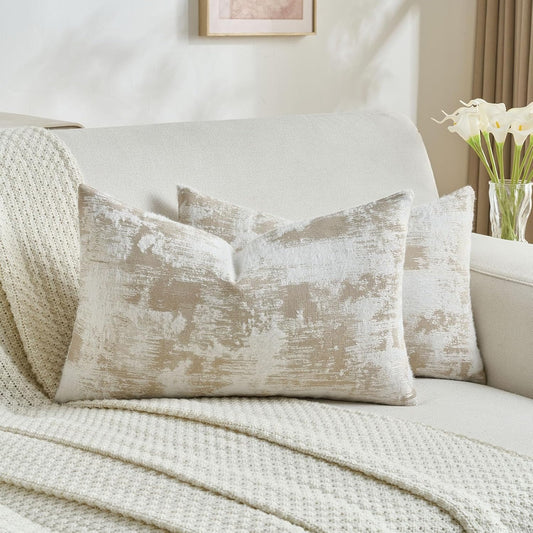 FUTEI Brown White Decorative Throw Pillow Covers 12x20 Inch Set of 2,Soft Faux Cashmere Jacquard - Textured & Cozy Pillow Case,Modern Home Decor for Couch Bed Living Room
