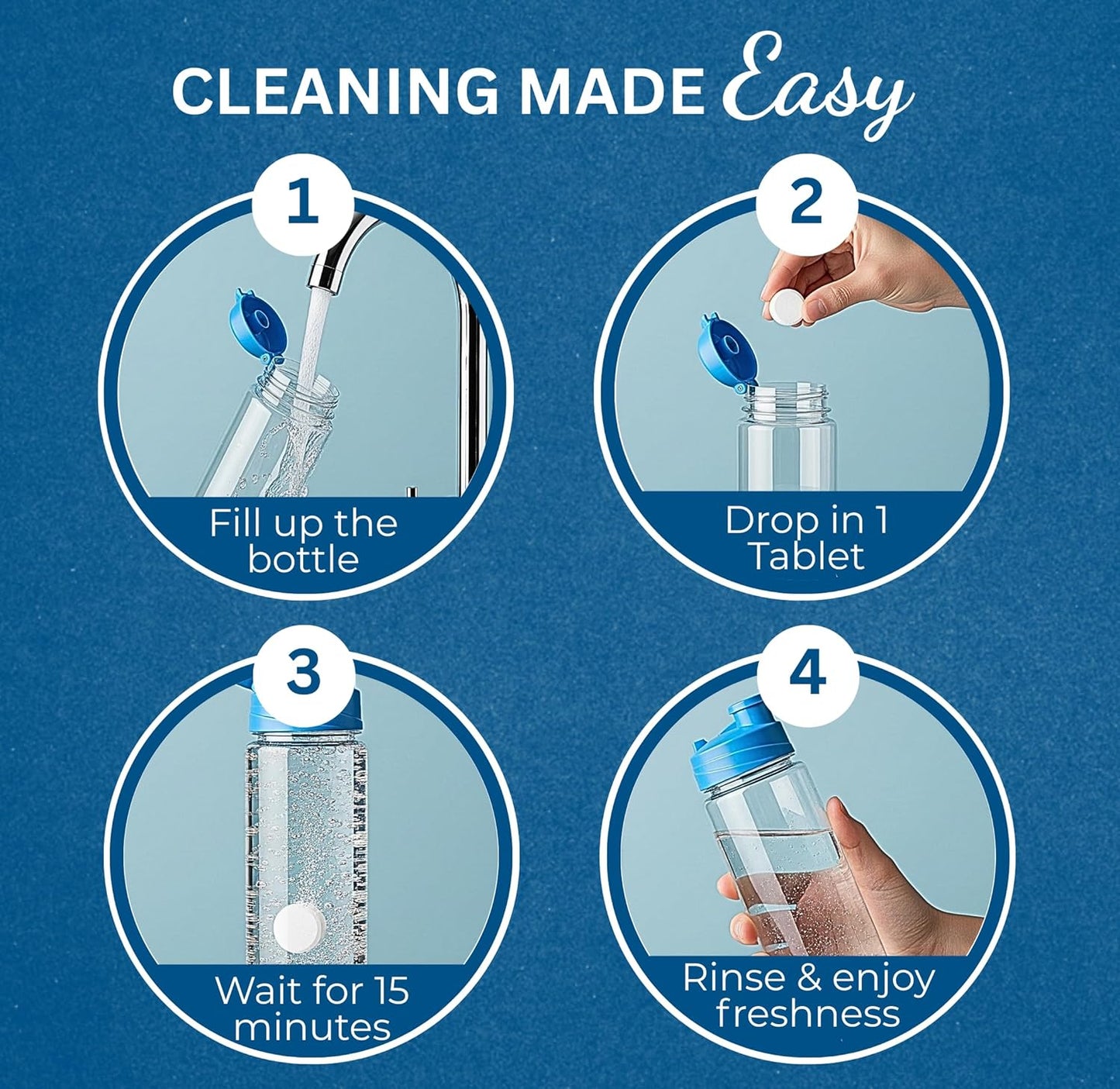 120-pcs Water Bottle Cleaner Tablets, Chlorine-free, Water Bottle cleaner, Tumbler washer and Glass bottle cleaner Removes stubborn stains and Freshens glass bottles and utensils