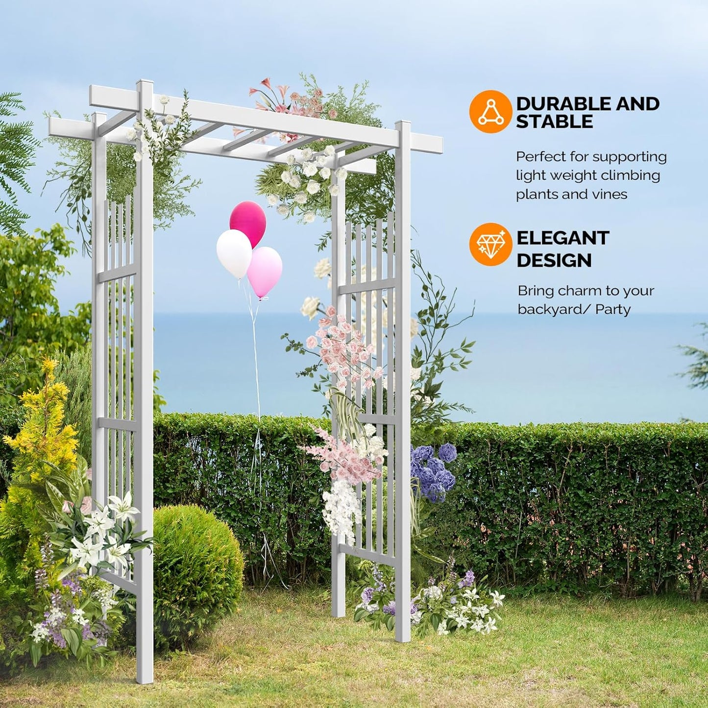 VINGLI Garden Arbor, PVC Wedding Arch for Ceremony Party, Garden Trellis for Climbing Plants Outdoor, Arch Backdrop Stand for Garden, Backyard, Lawn, Wedding