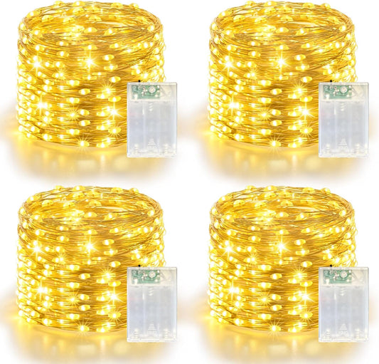 4 Pack 60LED Christmas Fairy Lights Battery Operated - 20FT Twinkle Lights with 2 Lighting Modes Indoor Outdoor, Waterproof Led Fairy String Lights for Bedroom, Classroom, Dorm, DIY Decor, Warm White