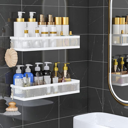 PUSDON Metal Wall Hanging Basket 2 Packs DIY Suitable for Multiple Scenes - Large White Netting