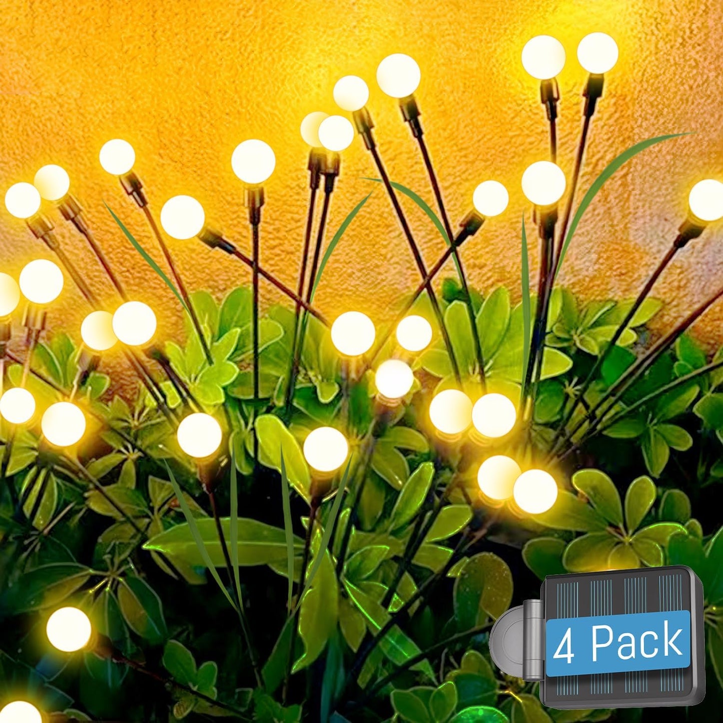 luckystyle Solar Garden Lights 4 Pack,2 Lighting Modes Fairy Lights with Artificial Green Leaves & Branches,32 LED Big Bulb Solar Lights Outdoor Waterproof Firefly Light for Yard Pathway Patio Decor