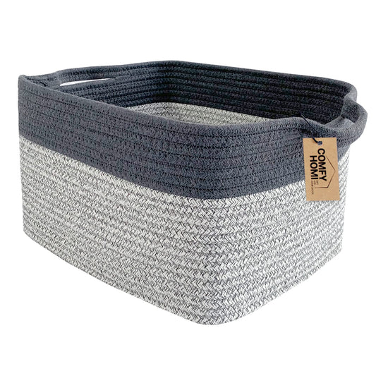 COMFY-HOMI Cotton Rope Woven Basket with Handles for Shelves,Toys,Book, Cloth Storage Baskets Bin for Organizing-13.5"x11"x9.5" Toy Decorative Organizer for Living Room, Bathroom-Light Grey
