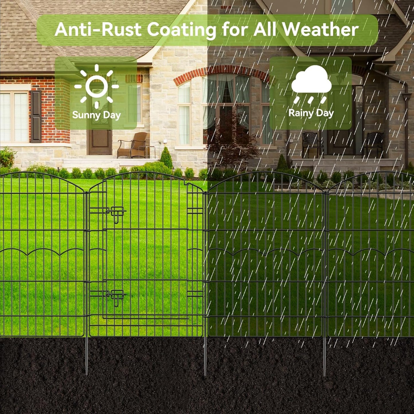 Decorative Garden Fence 12 Panels 29.6ft(L)×38in(H) No Dig Animal Barrier Fencing with 11 Panels + 1 Gate, Metal Garden Fences Rustproof Wire Border Temporary Dog Fence for Patio Yard Outdoor