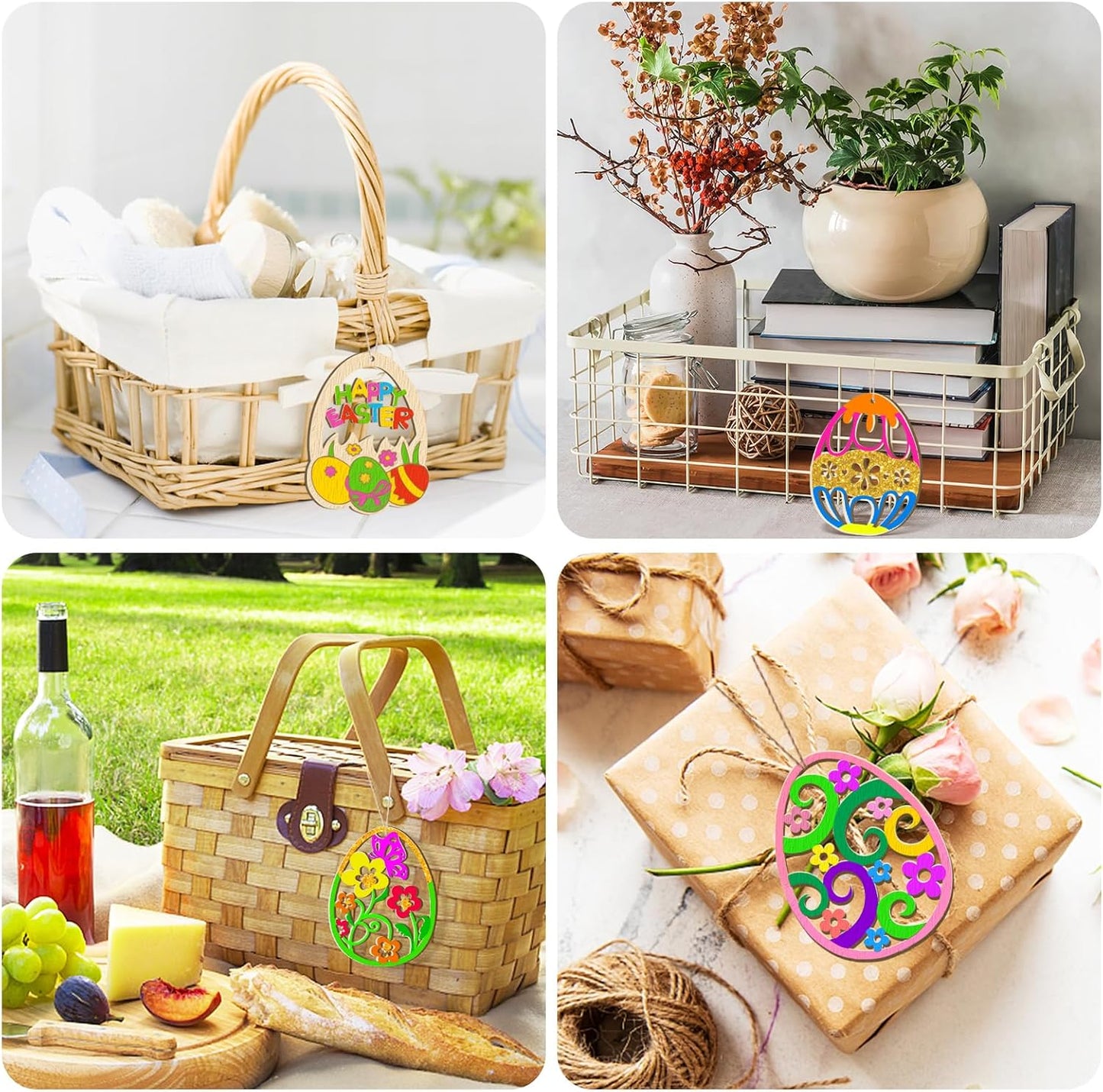 36PCS Wooden Easter Ornaments to Paint, 6 Styles DIY Blank Unfinished Wood Egg Cutouts Ornament for Crafts Hanging Decorations Happy Easter Hallow Egg Rabbit Bunny Butterfly Flower Hen