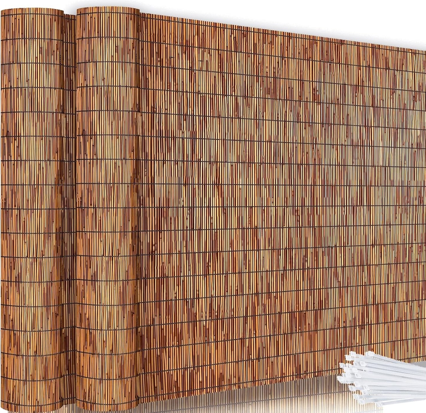 Bamboo Reed Fencing, Light Russet Bamboo Fence Rolls 4 Feet High, Decorative Reed Screen Privacy Curtains for Patio Balcony Garden Backyard Outdoor, 4 x 16 FT (2 Pcs)