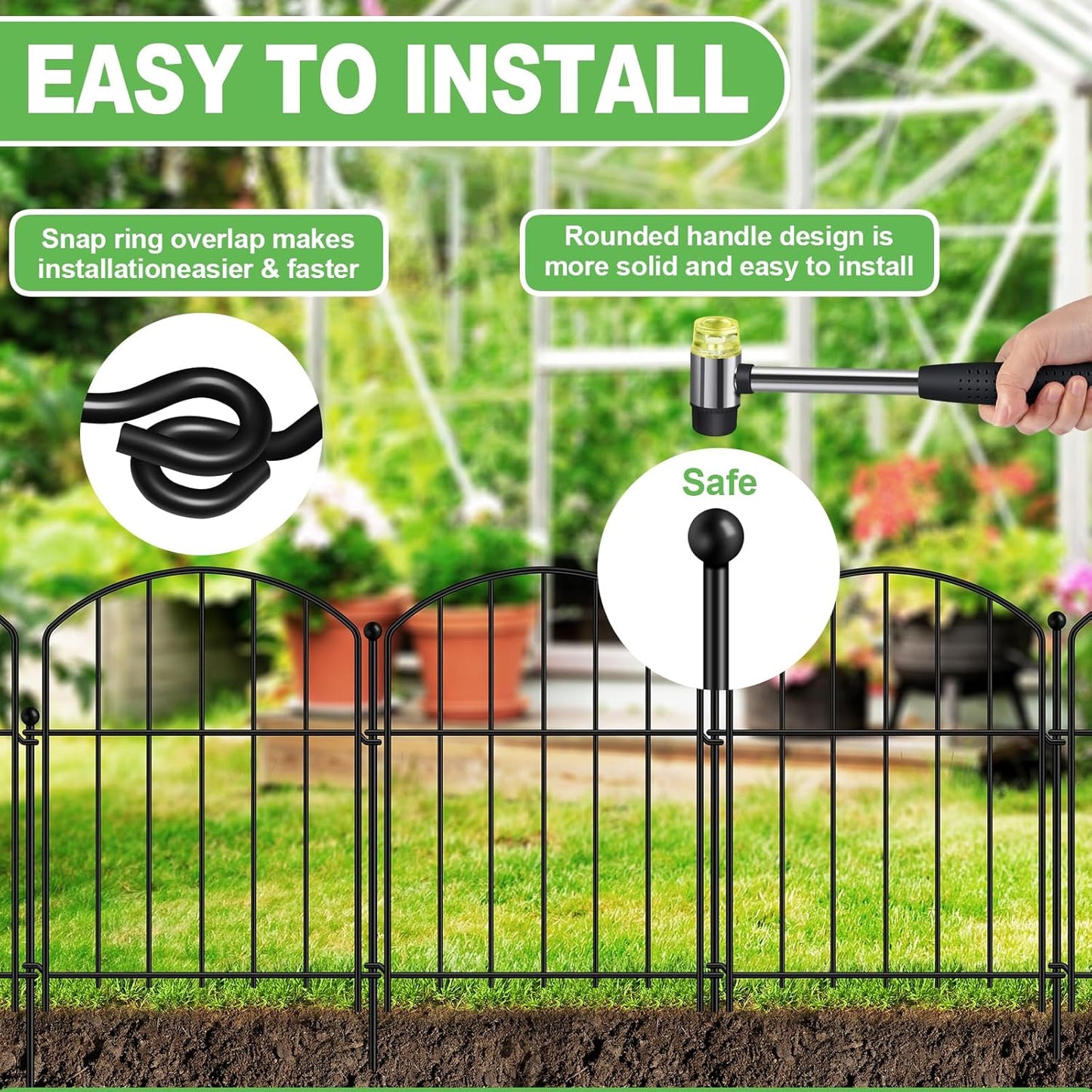 Decoration Garden Fence 17in x 10ft, 10 Pack Rustproof Metal Animal Barrier Fence, Arched Flower Bed Edge Decorative Rabbit and Dog Ground Defense No-Dig Fence for Patio Patio Outdoor