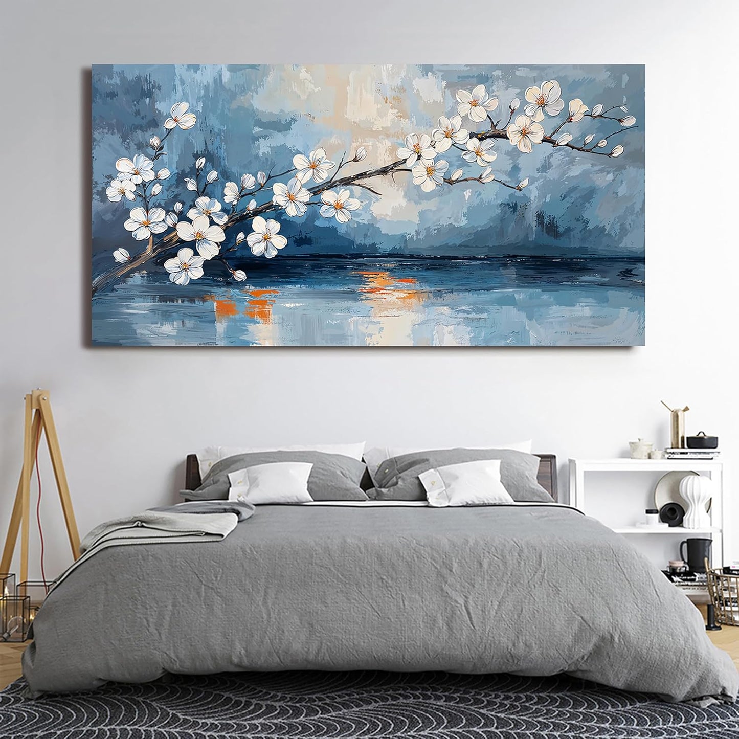 Canvas Wall Art Decor Large Coastal Vintage Wall Art White Flower Wall Art Prints Wall Art Pictures for Living Room Canvas Art Wall Decor Oversized Artwork for Walls Bedroom Office Decor 29" X 58"