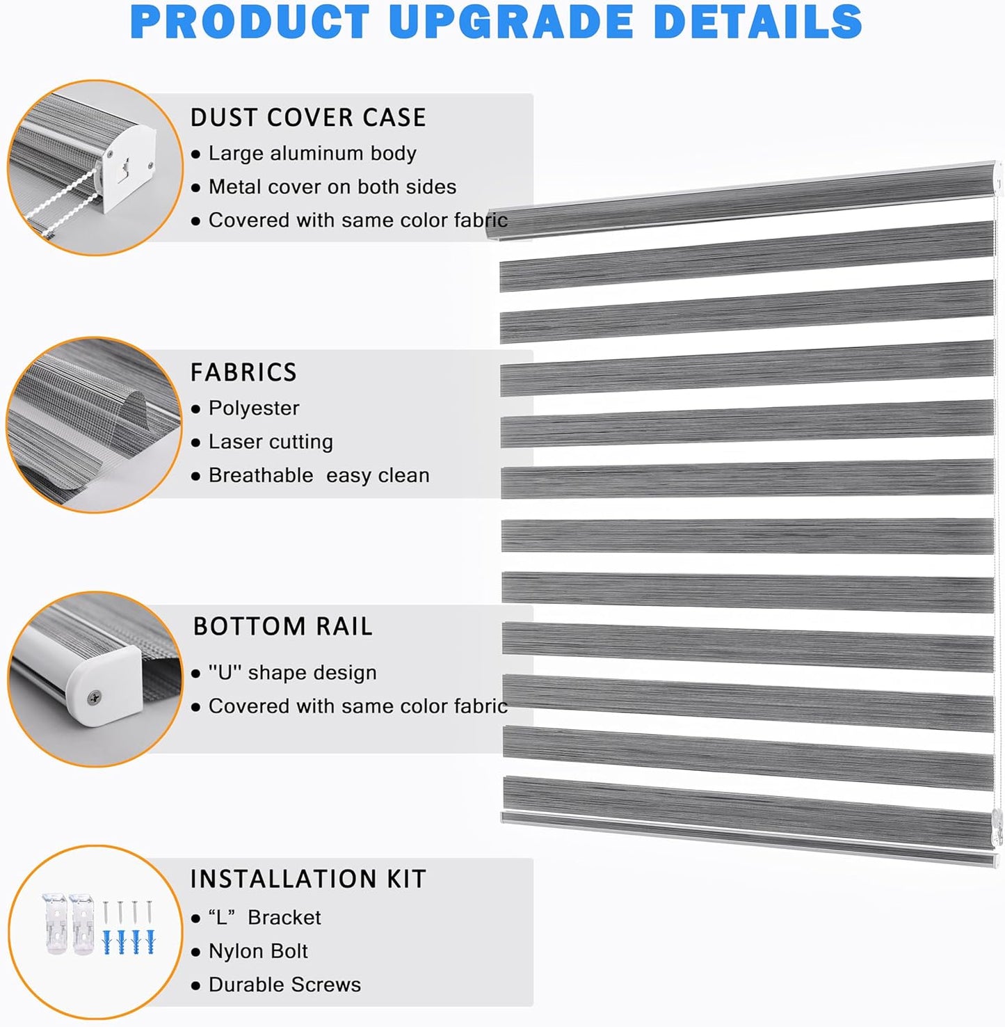 Zebra Blinds Window Blind Zebra Shade Blinds for Windows Roller Sheer Shades Privacy Light Filtering Shades for Home Kitchen Bathroom (Width 48'' X Height 72'' Grey)