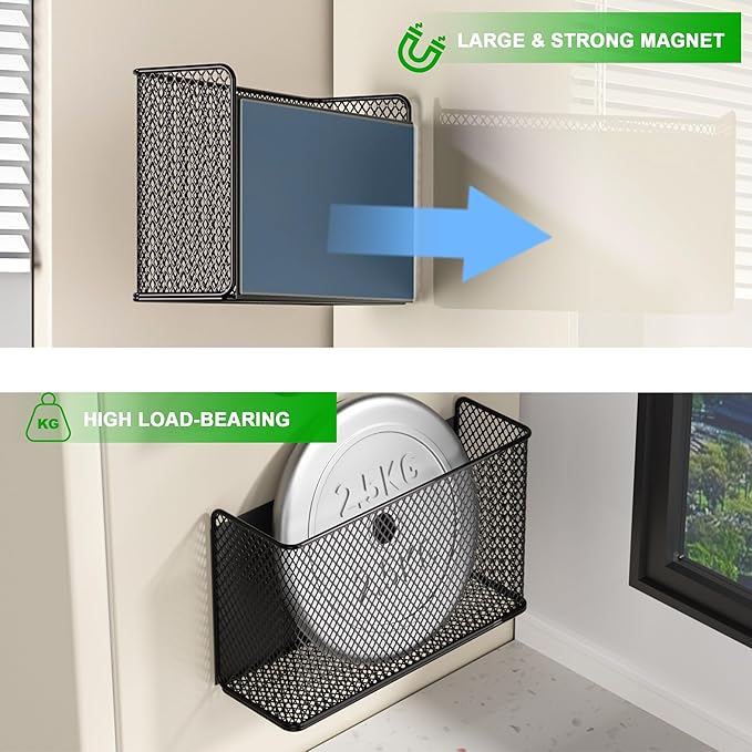 Magnetic Baskets Shelf Bins Organizer Holder Storage Rack Containers for Fridge, Whiteboard, Locker - Home Kitchen Laundry Office School