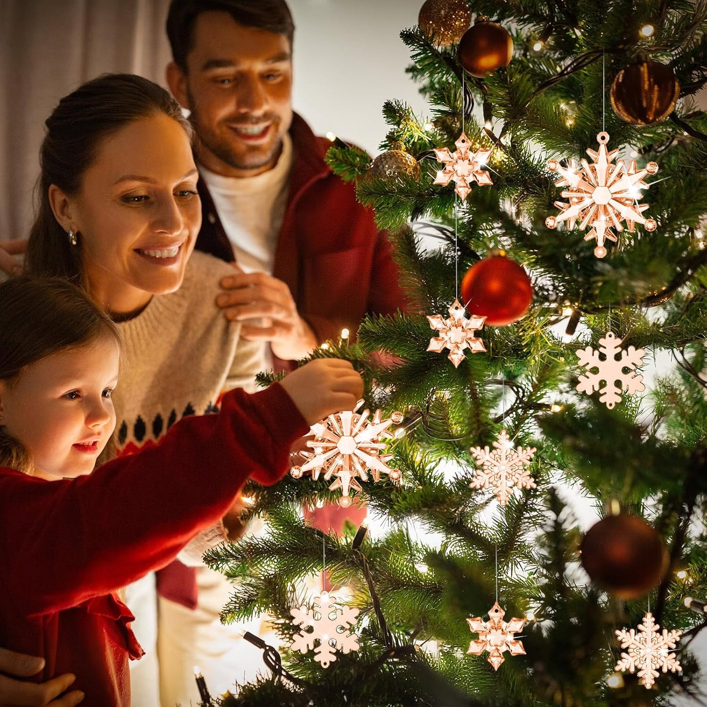 Dilunave 40 Pieces Christmas Snowflake Ornaments Acrylic Christmas Tree Decorations Crystal Snowflakes Translucent Winter Hanging Ornament for Tree (Champagne)