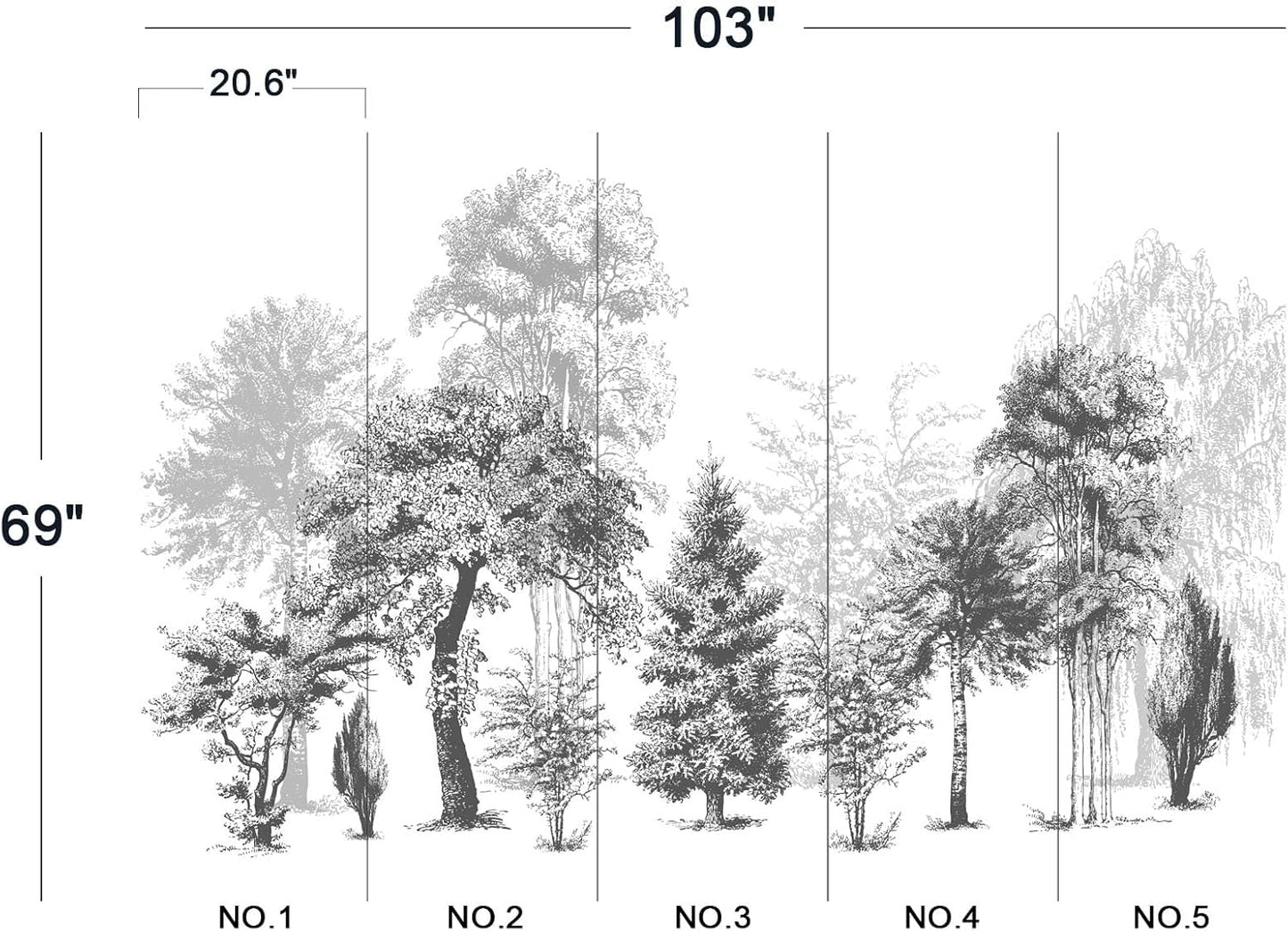 Black and White Oil Painting Forest Wall Mural Wallpaper for Bedroom 103" x 69"