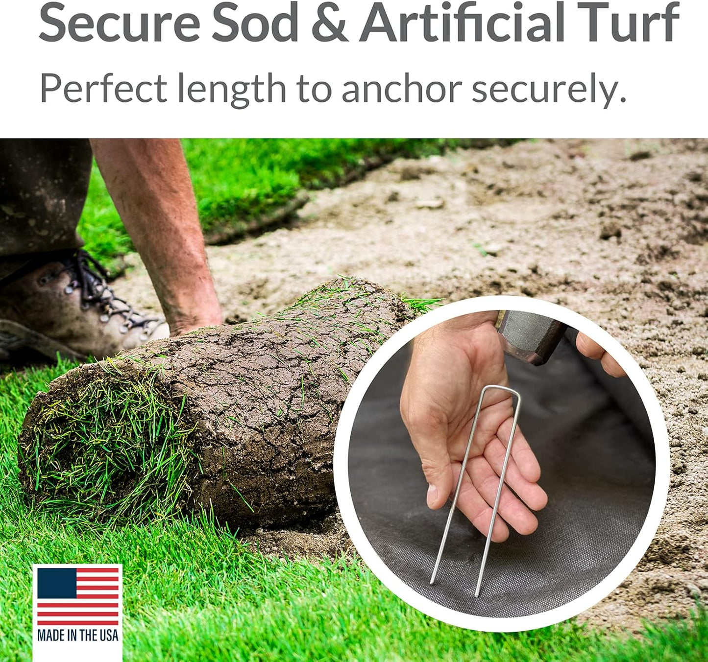 Pinnacle Mercantile USA Made 250 Pack Garden Landscape Staples Weed Barrier Fabric Stakes Galvanized 6 inch Pins Anti Rust Sod Staple 11 Gauge Steel