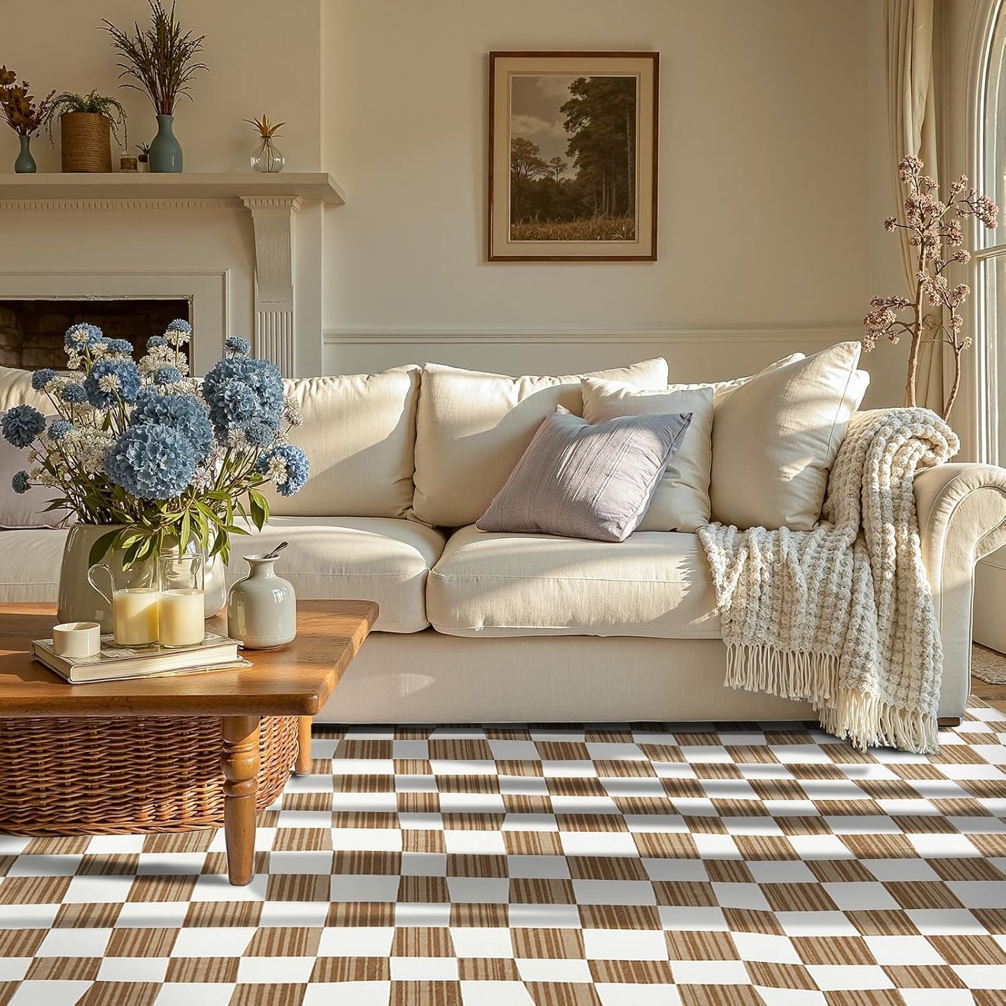 jinchan 5x7 Brown Checkered Area Rugs for Kids Room - Machine Washable Rug Modern Neutral Geometric Lattice Soft Non-Slip Carpet for Nursery Playroom Classroom Living Room Bedroom Home Office