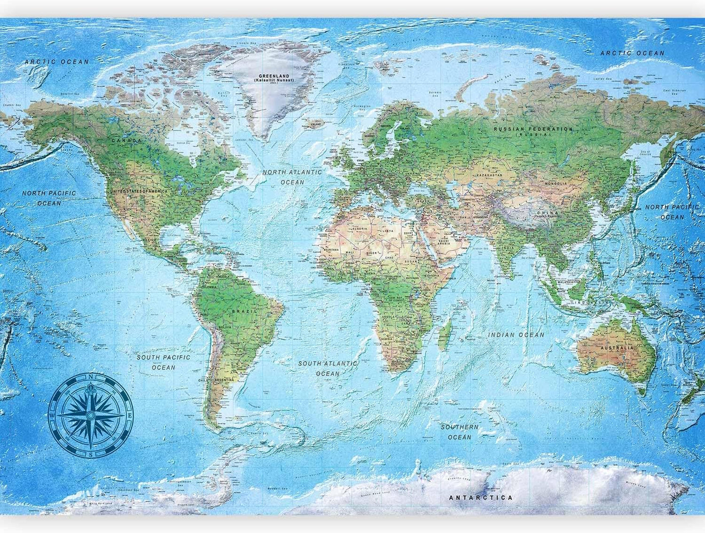 artgeist Wall Mural World Map 193x138 in - XXL Peel and Stick Self-Adhesive Wallpaper Removable Large Sticker Foil Wall Decor Print Picture Image Design Map of The World k-A-0127-a-a