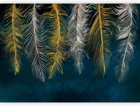 artgeist Wall Mural Feather 118x83 in - XXL Non-Woven Wallpaper Fleece Wall Decor Photo Print Picture Image Design Landscape Abstract Beige Navy Blue b-A-0812-a-a