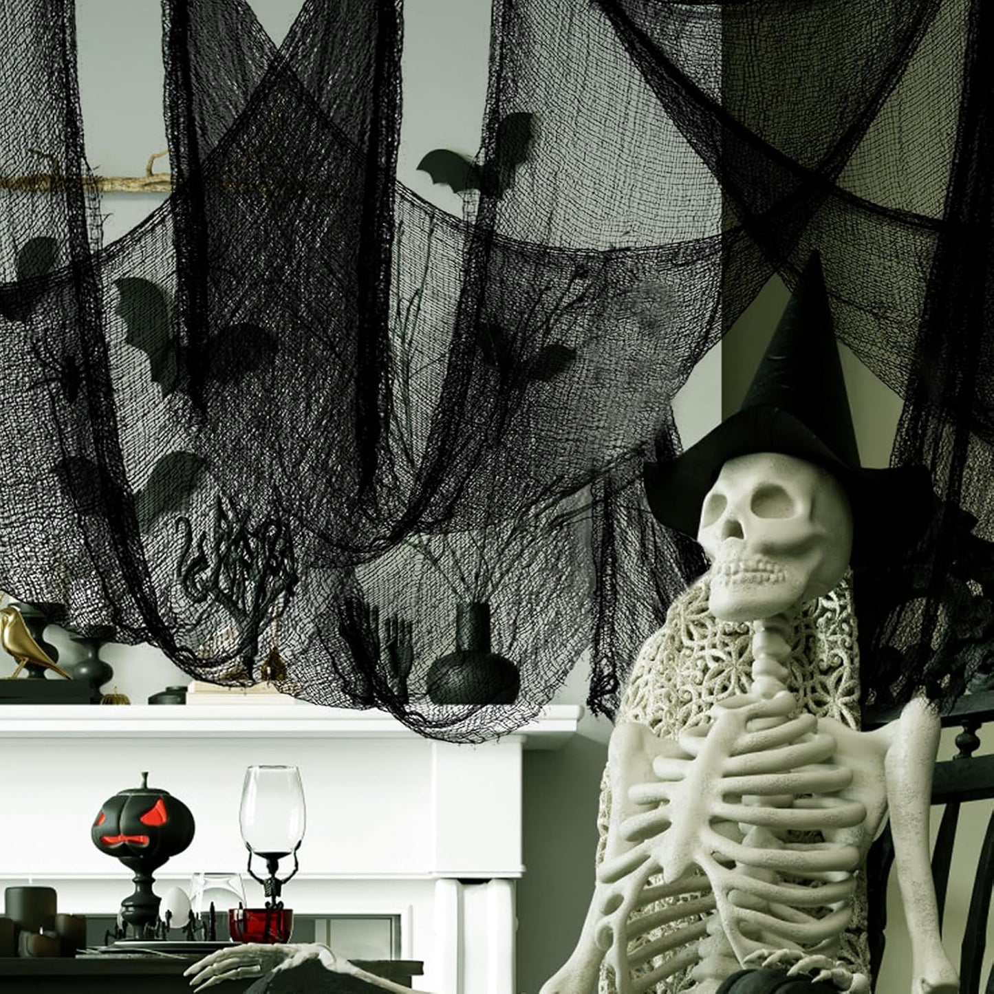 Biubee 5Pcs Halloween Black Creepy Cloth - Spooky Gauze Fabric Cloth for Haunted Horror House Halloween Party Doorway Outdoors Decoration (30" × 72")