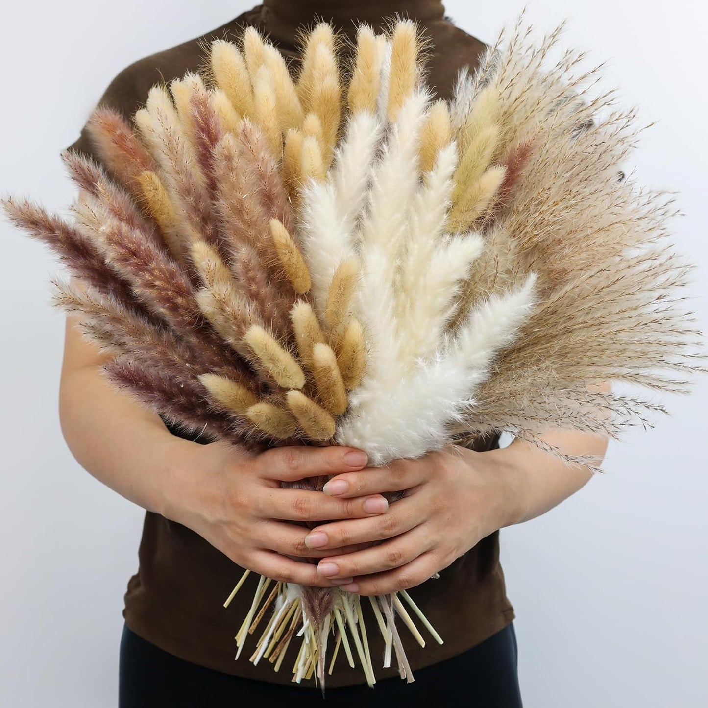 xin's convey 110pcs Dried Pampas Grass Decoration, Dried Flower Bouquet in Vase, Reed Grass Bouquet for Boho Floral Home, Wedding Party Centerpiece, Rustic Farmhouse Decoration.(Brown)