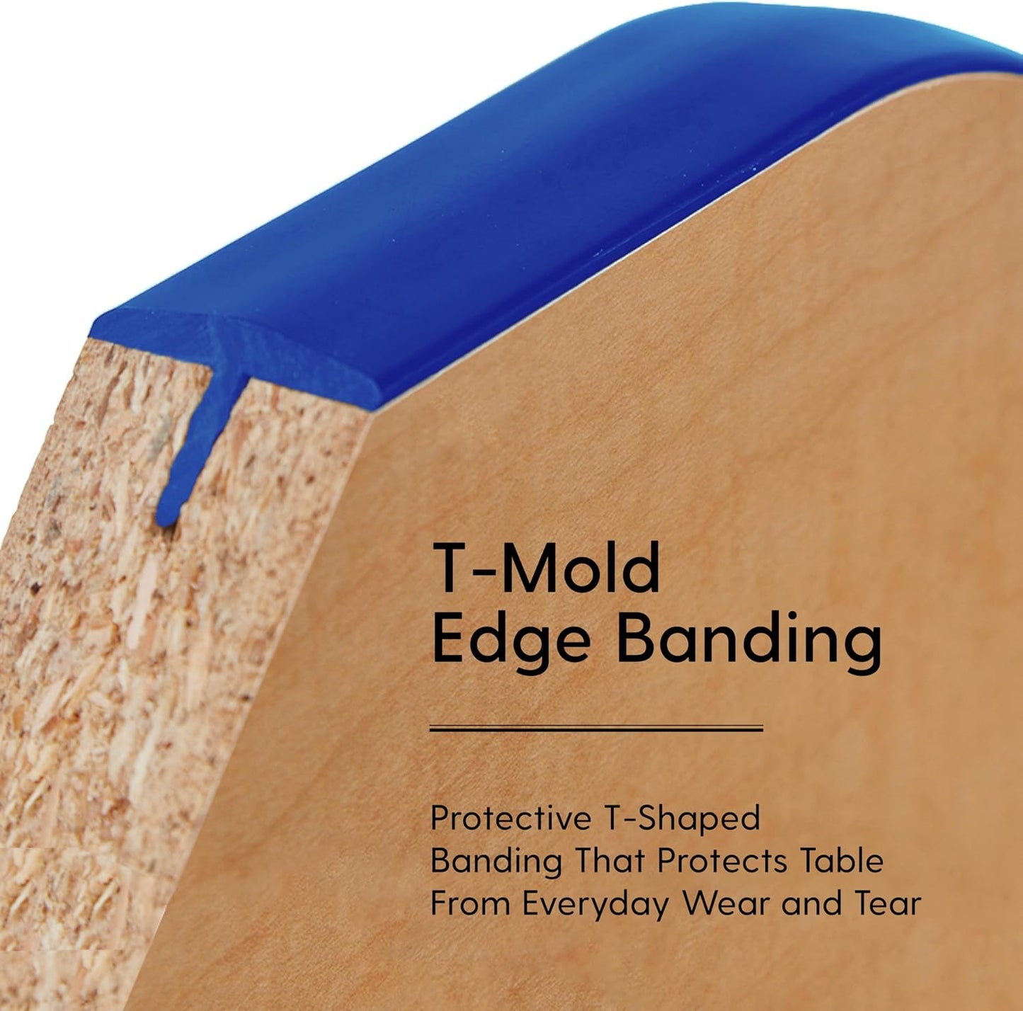 FDP Rectangle Activity School and Classroom Kids Table (24 x 36 inch), Chunky Toddler Leg, Adjustable Height 15-24 inches - Maple Top and Blue Edge