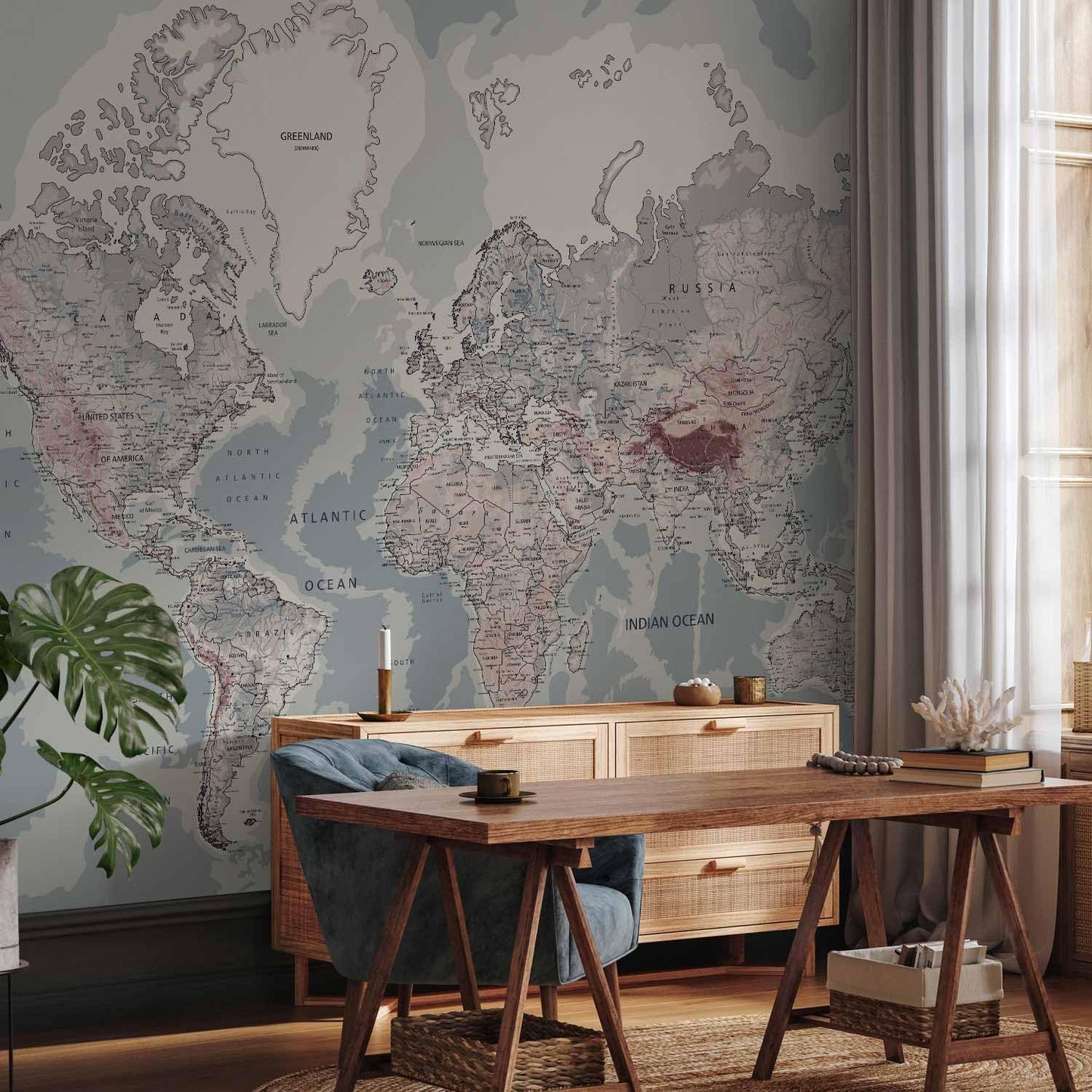 artgeist Premium Wall Mural World Map 79x55 in - XXL Non-Woven Wallpaper Fleece Wall Decor Photo Print Picture Image Design Home Map of The World k-A-0061-a-c