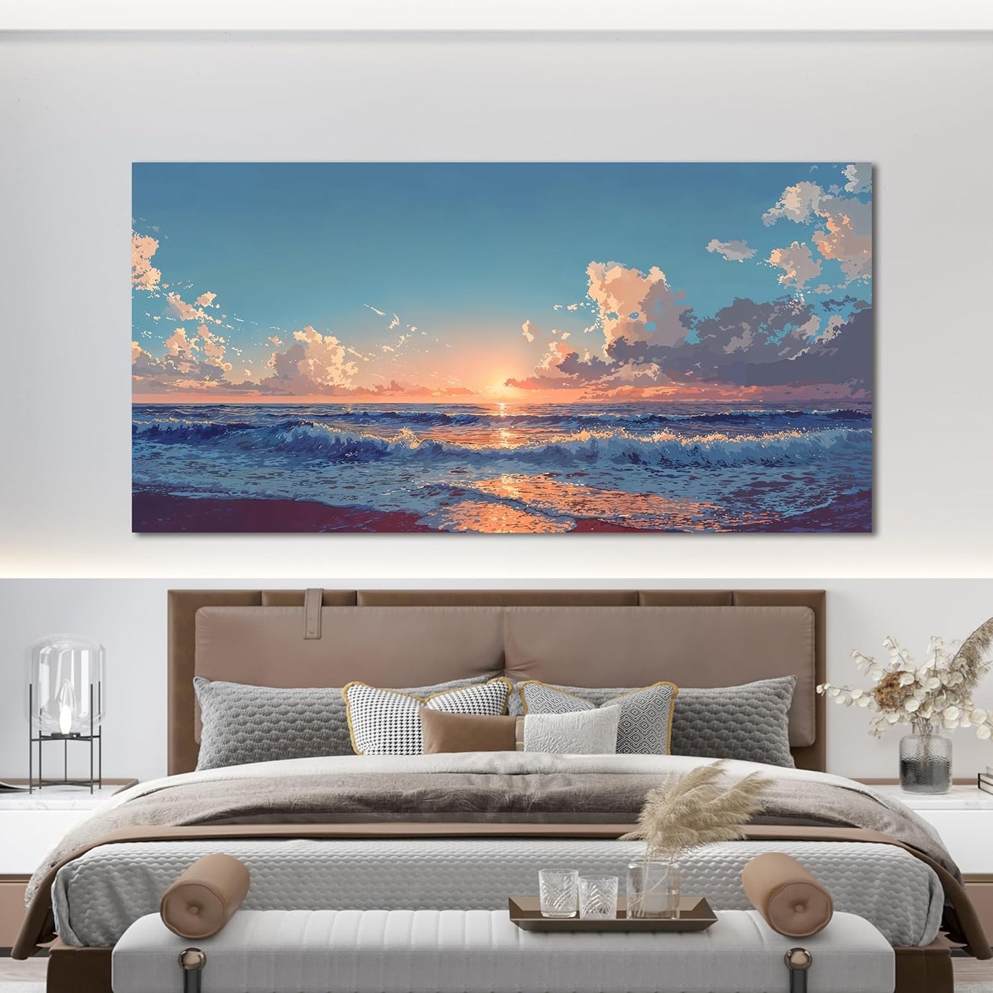 Canvas Wall Art Decor Blue Beach Oversized Wall Art Decorations Artwork For Walls Home Decor for living room wall painting Canvas Art Prints Pictures For Bedroom Office Wall Hanging Decor 29" X 58"