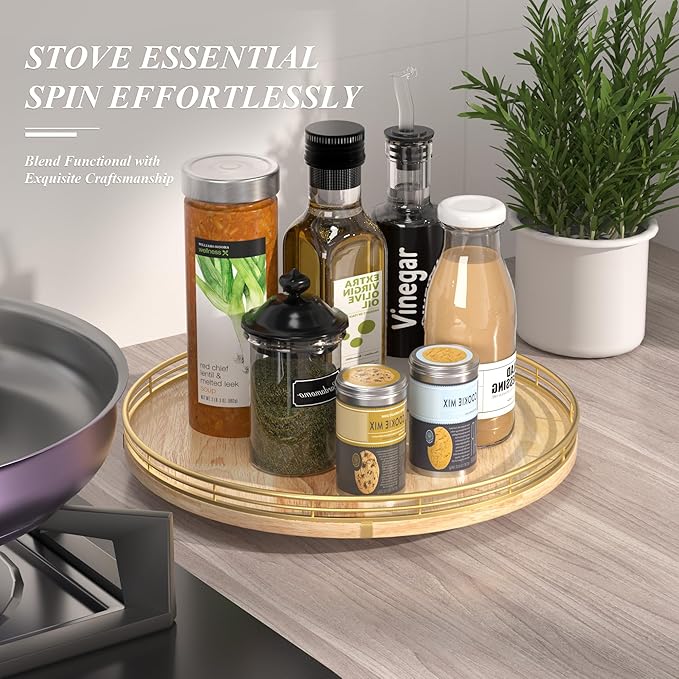 Farmhouse Oak 13" Lazy Susan Turntable Organizer for Cabinet, Round Wooden Lazy Susan Organization and Storage for Dining Table, Pantry, Kitchen, Countertop, Cupboard,Home Decor