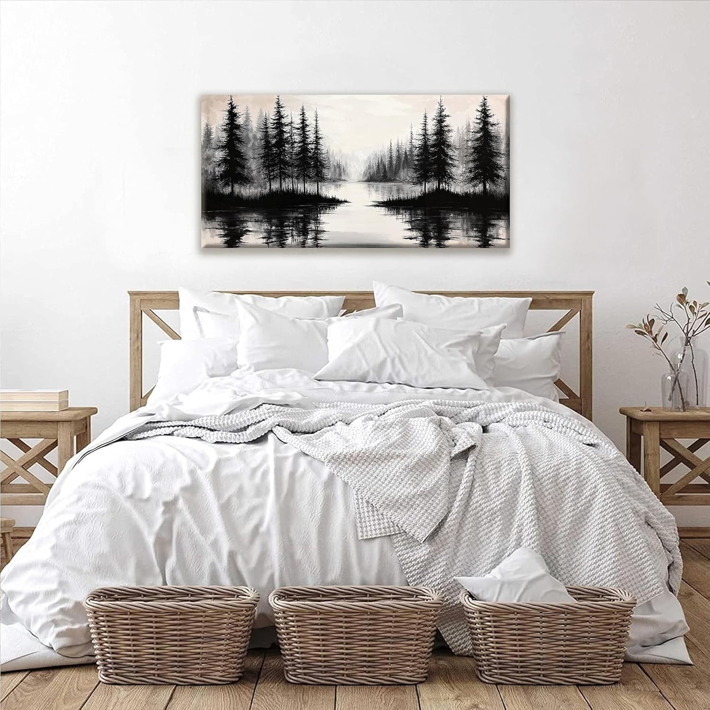 QSQ Canvas Art Wall Decor Print Modern Landscape Wall Art For Bedroom Modern Office Home Wall Decorations Forest River Landscape Paintings Pictures Artwork Aesthetic 20 X 40 In