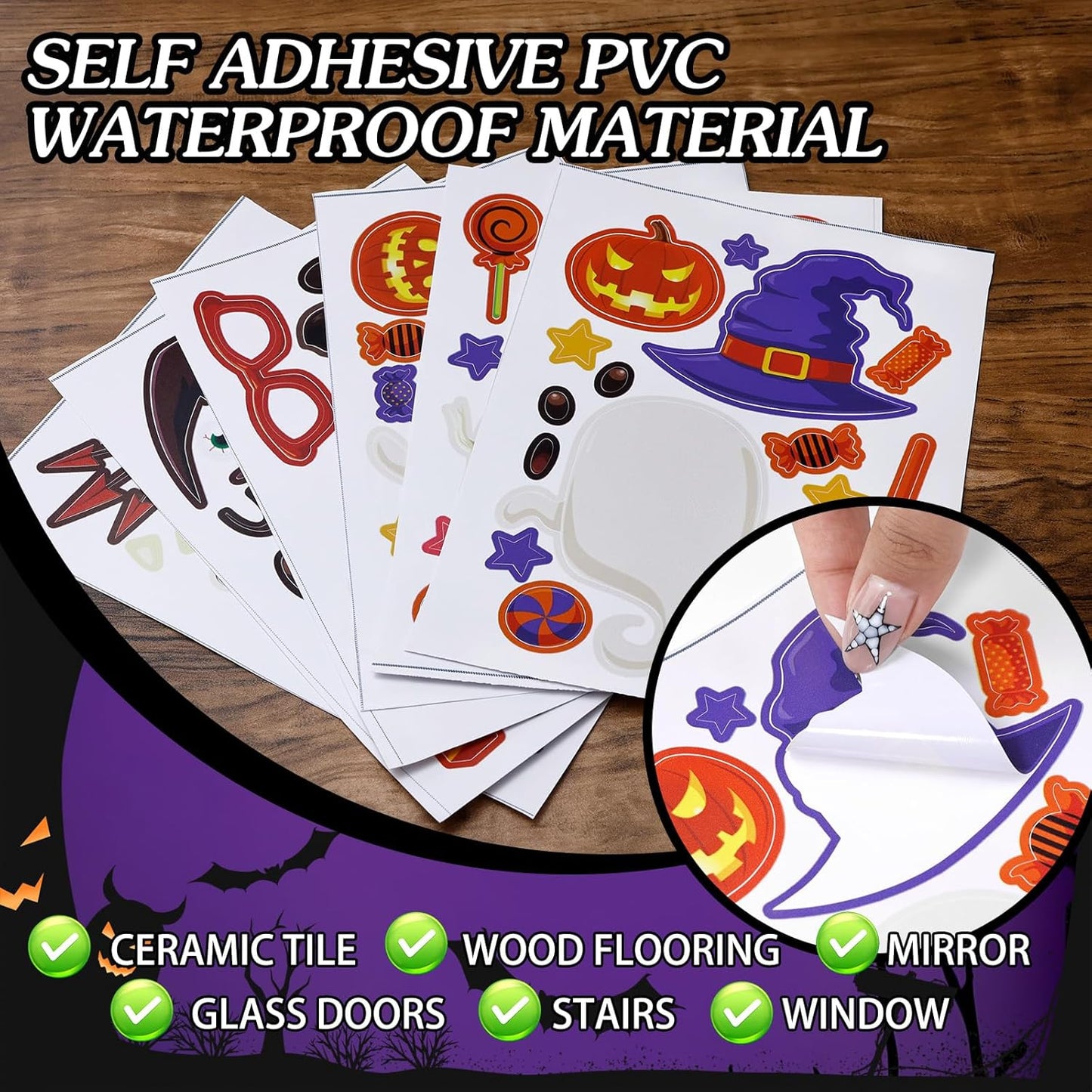 6 Sheet Halloween Stickers Clings Cute Ghost Decals Decor for Kids, Vintage Ghost Evil Pumpkin Reusable Window Stickers for Halloween Party Supplies Home Glass Decorations