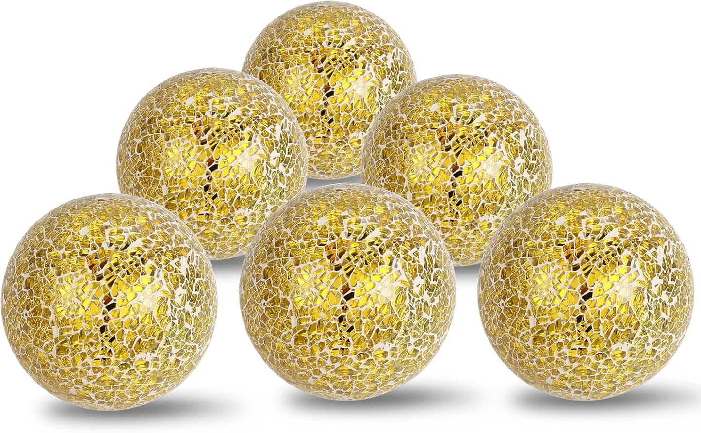 6Pcs Decorative Ball Set, 6cm/2.4inch Mosaic Glass Orbs Centerpiece Balls for Decorate Tables, Wedding Party (Golden)