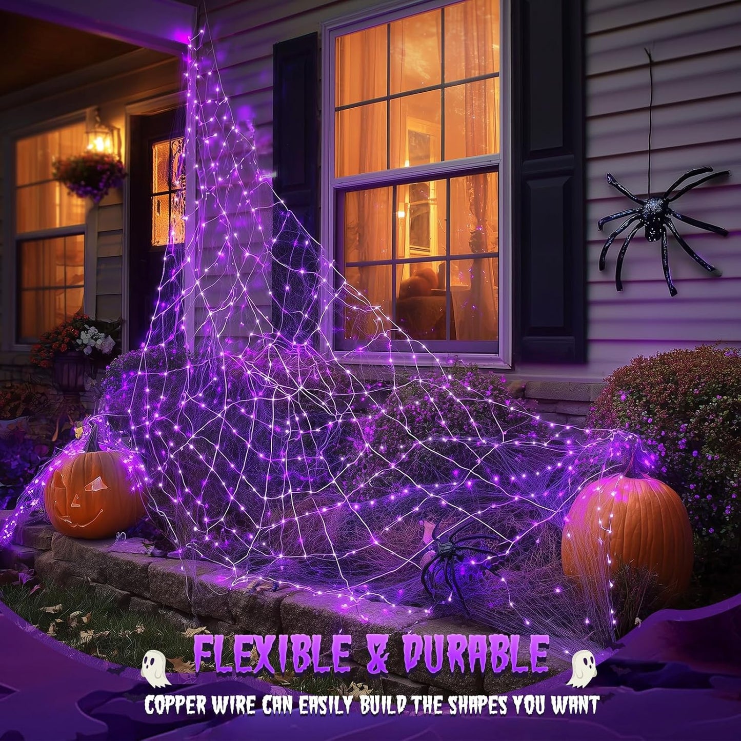 JMEXSUSS 2 Pack Solar Halloween Lights Outdoor, 33ft 100 LED Purple Halloween Lights, Waterproof 8 Modes Purple Solar Light for Outside Tree Garden Patio Christmas Decorations