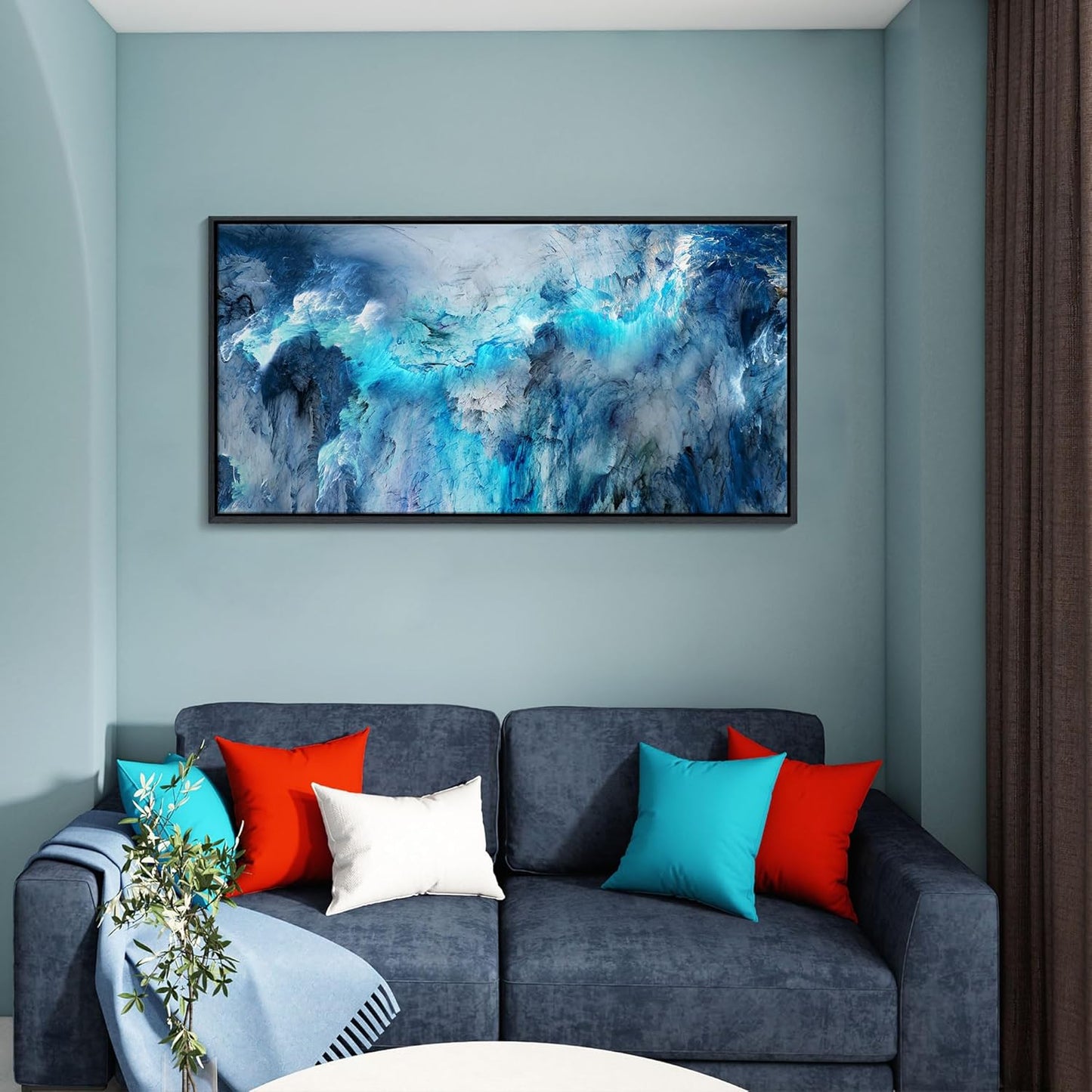 Mofutinpo Large Abstract Canvas Art | Framed Modern Contemporary Wall Decor for Living Room, Bedroom, and Office | Blue Abstract Wall Pictures| Home Decorations Artwork for Walls 24 ×48in