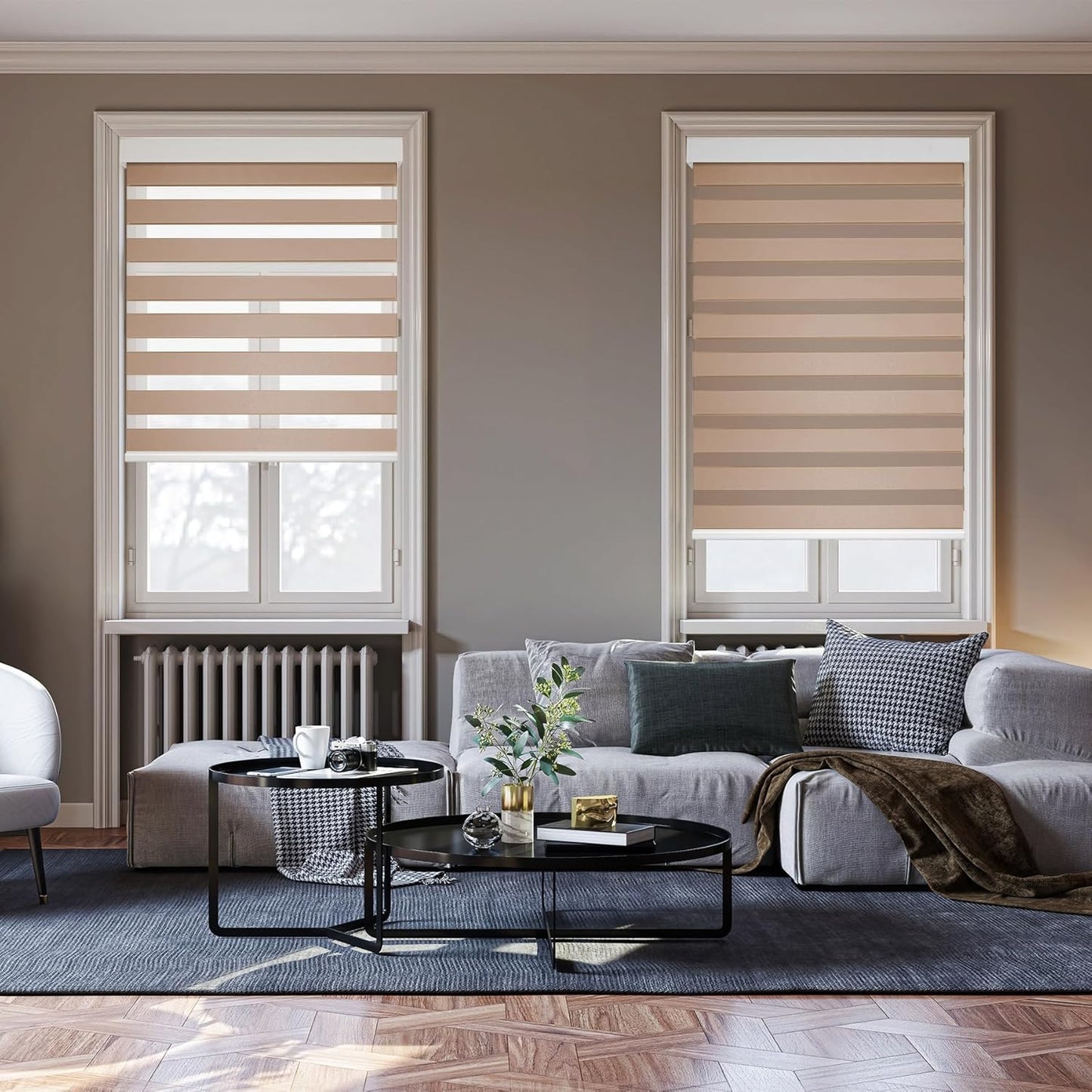 HESTIA Cordless Zebra Blinds Light Filtering Roller Shades UV Blocking Blackout Privacy Indoor Window Blind for Home Office Day and Night, Beige,37" W x 60" H