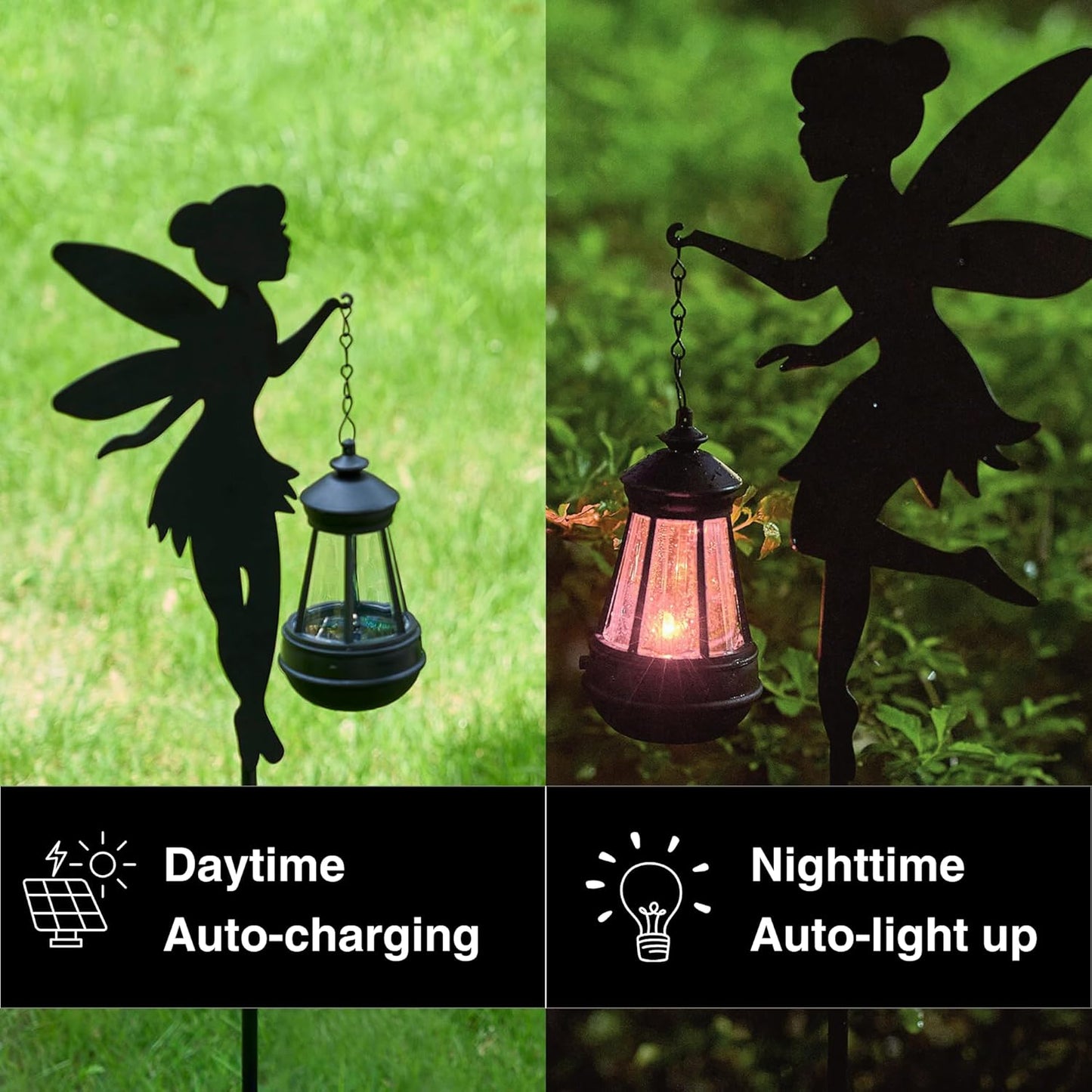 Fairy Garden Accessories Lawn Ornaments 1 Pair - Solar Lights Halloween Decorations Outdoor Garden Statue, Metal Stakes Decorative Figurines for Yard Decor, Patio (Type B Color-Shifting Lighting)