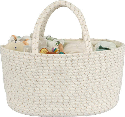 Diaper Caddy Organizer Cotton Rope Baby Basket Nursery Storage and Portable Tote Bag for Car Ideal Baby Shower Gifts and Registry Must-Have for Newborn Essentials Large striped