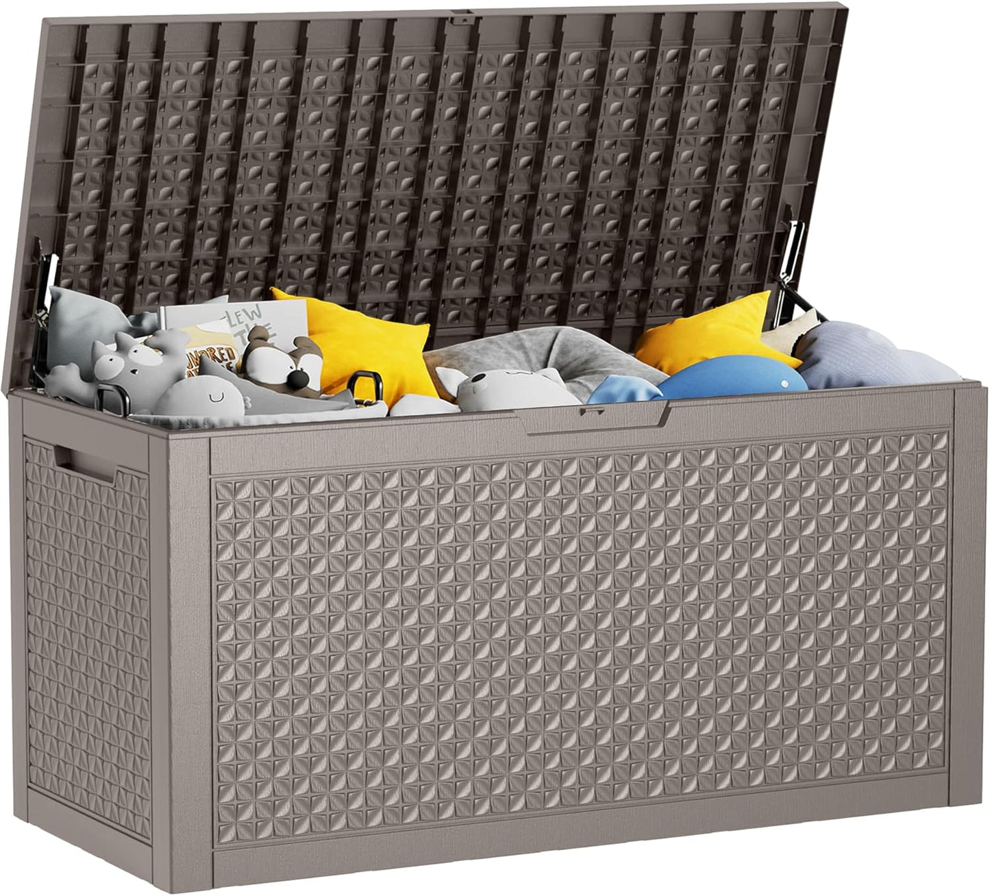 100 Gallon Resin Deck Box, Lockable Outdoor Storage Box for Patio Cushions Storage Furniture,Garden Tools, Pool Supplies, Weatherproof and UV Resistant (Grey L)