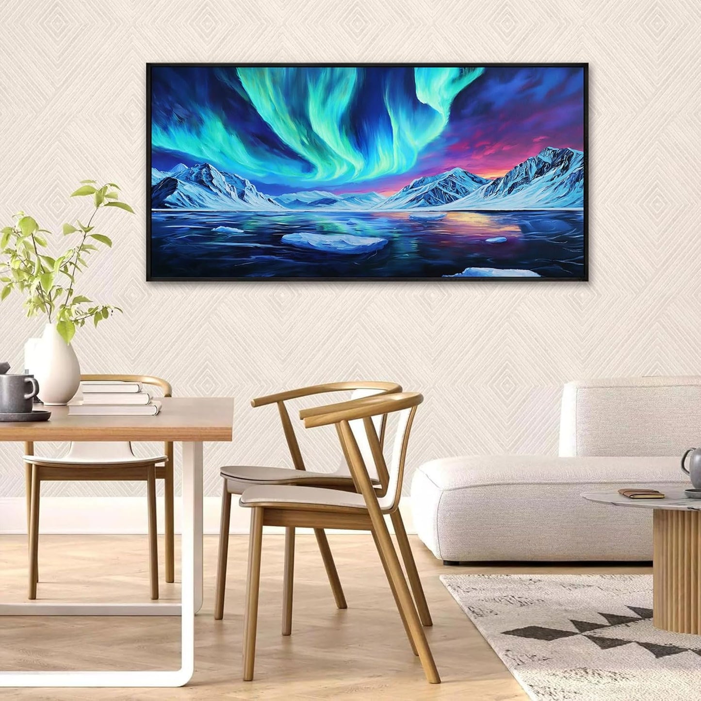 yiijeah Canvas Wall Art - Living Room Wall Decor Blue Aurora Scenery Paintings Framed Wall Pictures Artowrk for Walls Bedroom Nature Waterfall Landscape for Office Home Decor