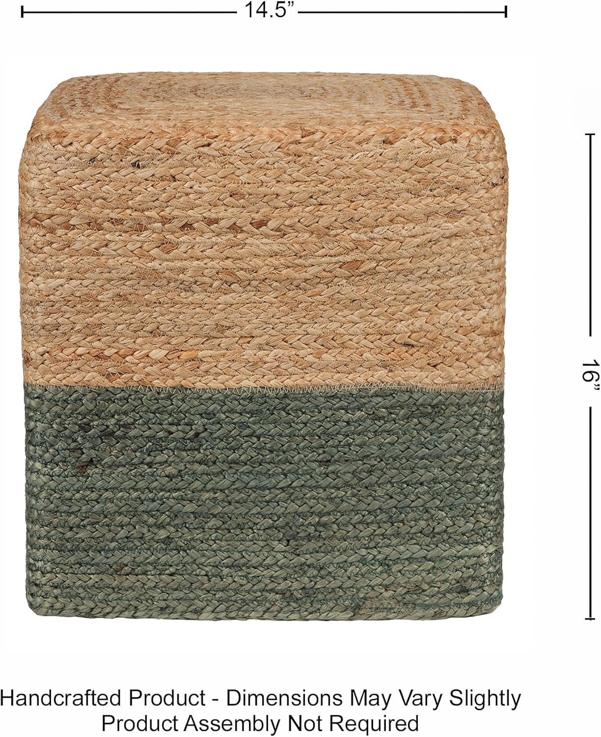 REDEARTH · Cube Pouf Foot Stool Ottoman - Jute Braided Pouffe Poof Accent Sitting Footrest for The Living Room, Bedroom, Nursery, Patio, Lounge - Set of 2 (14.5”x14.5”x16”; Natural Olive)