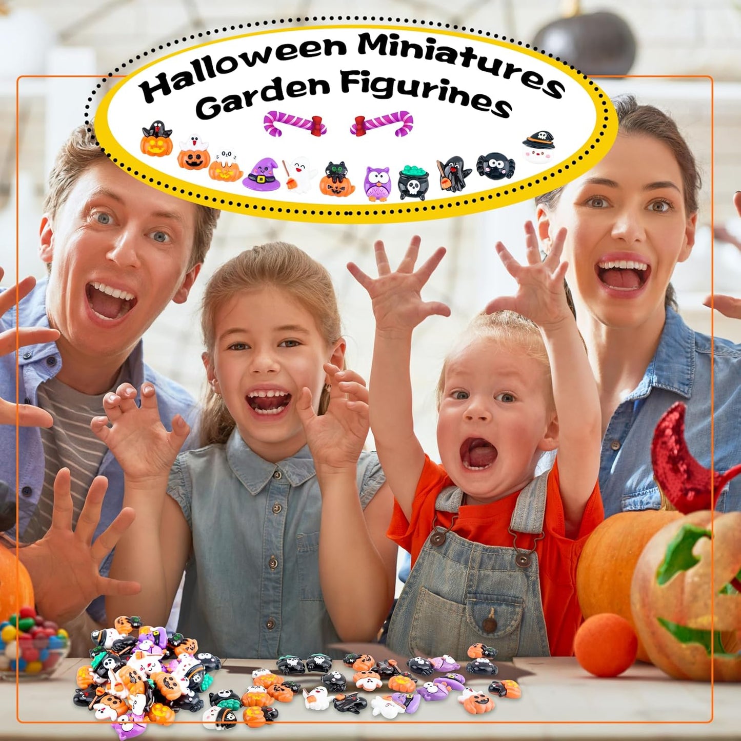 65 Pcs Mini Halloween Figurines Bulk Miniatures Resin Pumpkin Ghost Candy Hat Halloween Garden DIY Accessories for Halloween Decoration Goodie Bags Stuffers, 10 Styles
