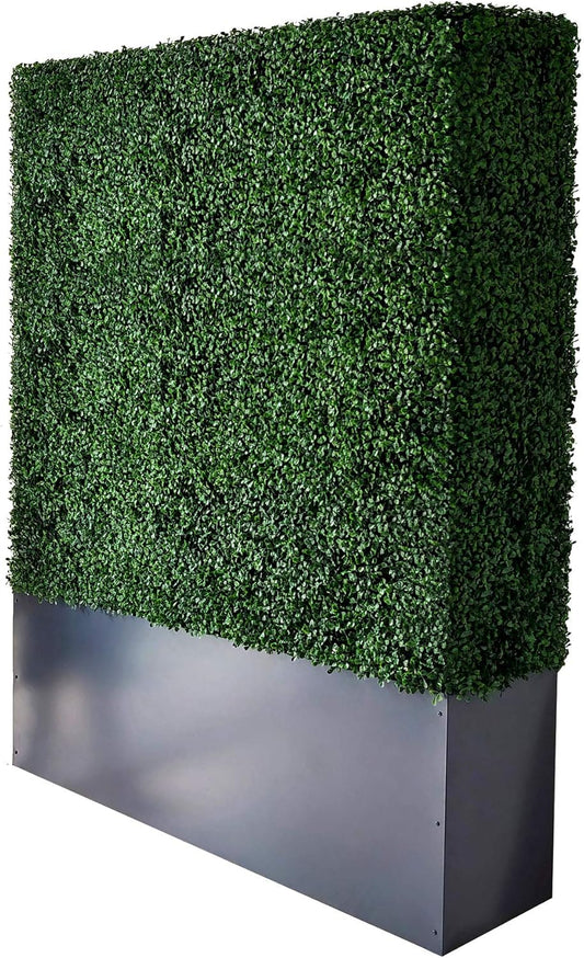 AGPL Artificial Boxwood Hedge Wall with Dark Gray Stainless Steel Planter Box(64" H 48" W 12" D) Privacy Wall Backdrops