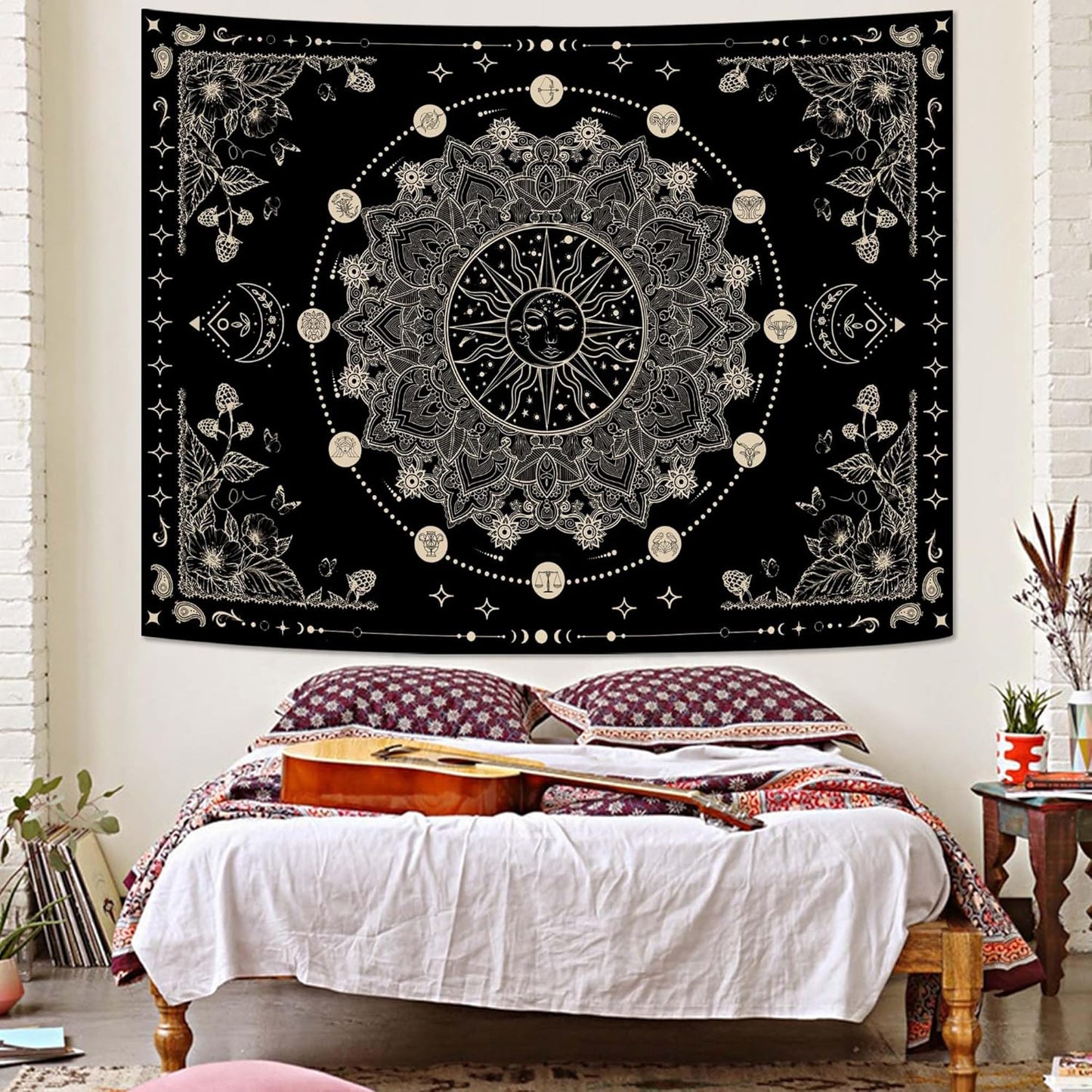 Lunerfex Sun and Moon Mandala Tapestry Boho Tapestry for Bedroom Black and White Tapestries Wall Hanging Living Room Wall Art and Home Decor 60x80