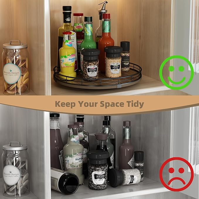 Acacia Wood 12" Lazy Susan Turntable Organizer for Table Top, Farmhouse Round Wooden Lazy Susan for Cabinet Kitchen Centerpieces Coffee Table, for Condiments Spices, Bathroom Vanity Tray Decor