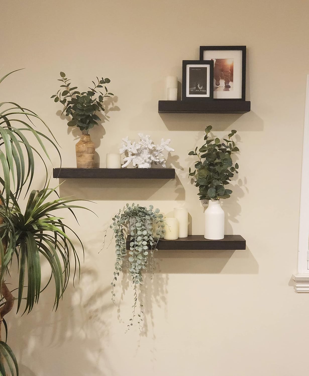 joelsantiques 24 Inch Wooden Floating Shelves for Wall - 24x6x2 in - Made of Natural Wood - Short Heavy Duty Rustic Wall Shelves for Bedroom - Perfect for Bathroom, Kitchen - Mocha