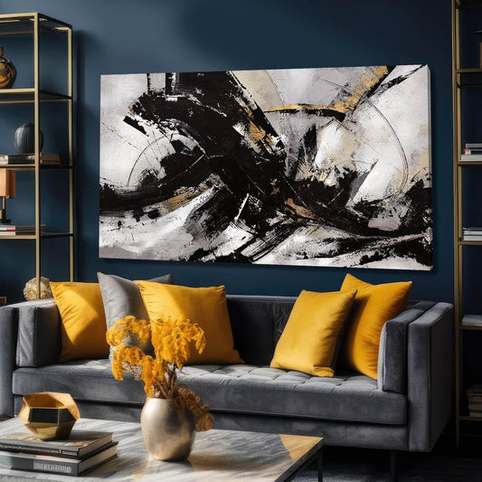 Black Art Abstract Wall Pictures Canvas Wall Art Grey Wall Decor Vintage Artwork Poster Prints Art for Office Hotel 24"x48"