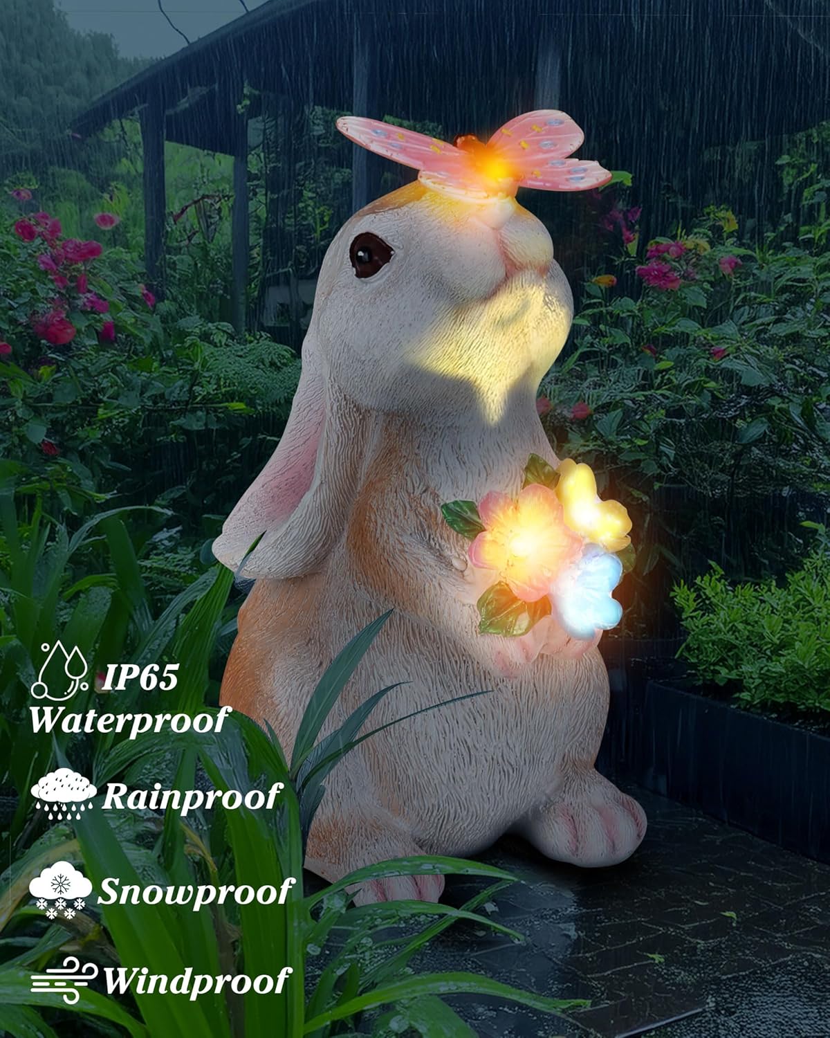 Vermeyen Solar Garden Statues Outdoor Decor-Yard Decorations for Patio,Balcony,Backyard,Lawn Ornaments-Easter Bunny Figurines with LED Light-Unique Birthday Gardening Gifts for Women,Mom,Grandma