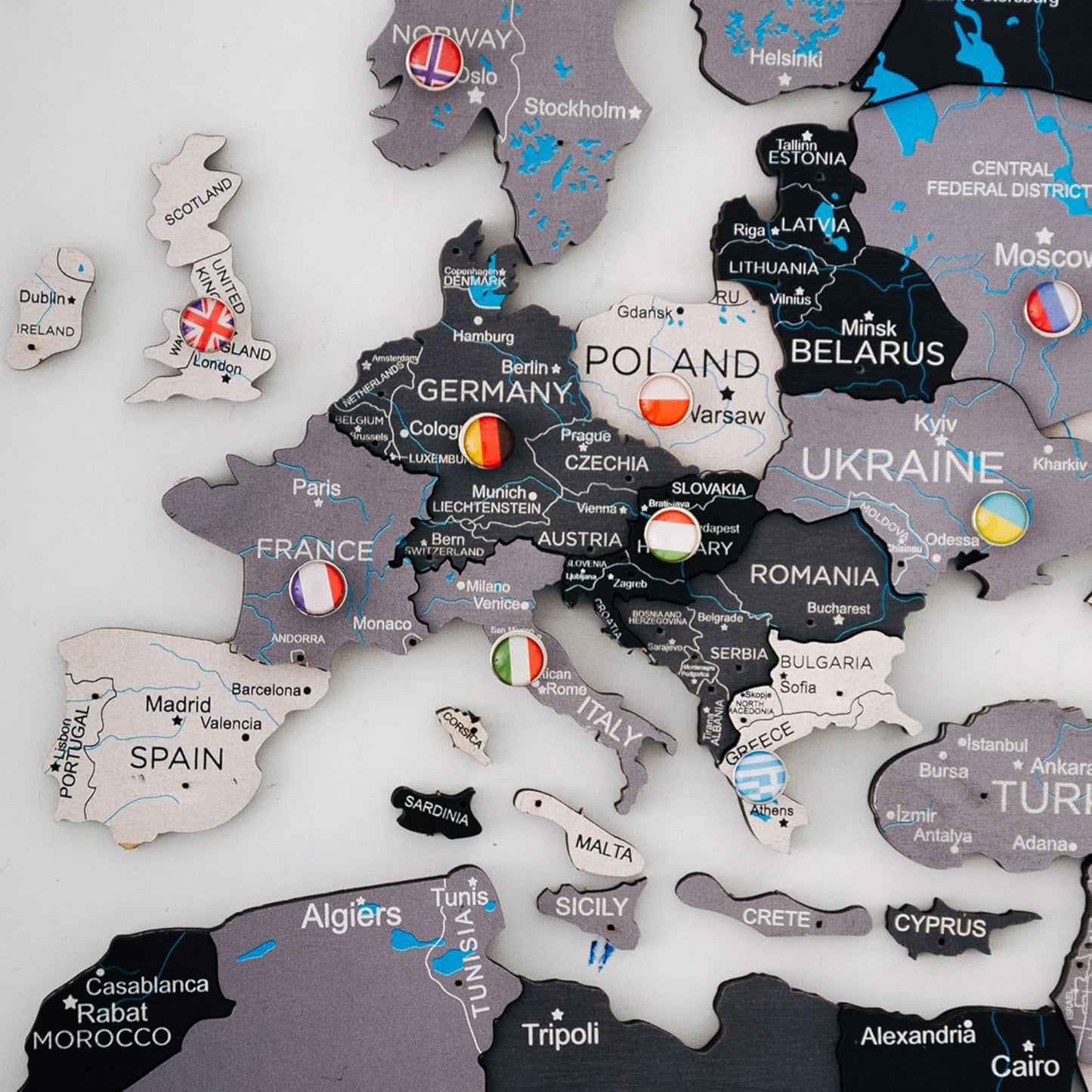 Handmade 3D Wood World Map Wall Art Large Wall Decor Track Your World Travels - Special For Home, Kitchen And Office (Pins, Flags Push Pins)